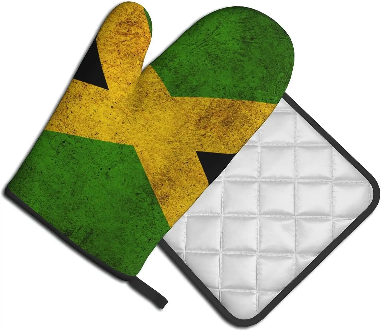 Old Jamaican Flag Oven Mitts and Pot Holders 2pcs Set Heat-Resistant Hot Pads Non-Slip Cooking Gloves for Cooking Baking BBQ