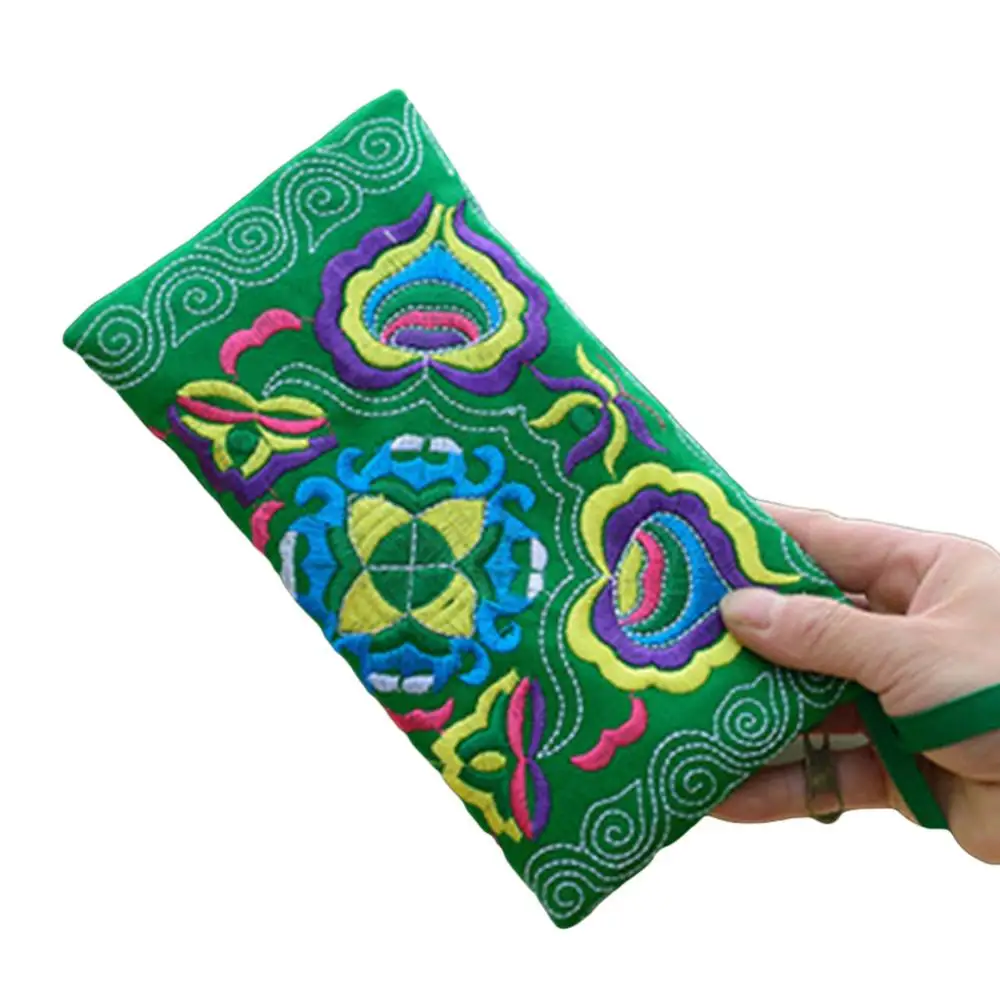 Women Clutch Bag Money Cash Holder Phone Storage Case Ethnic Handmade Embroidered Wristlet Handbag Zipper Purse Long Wallet