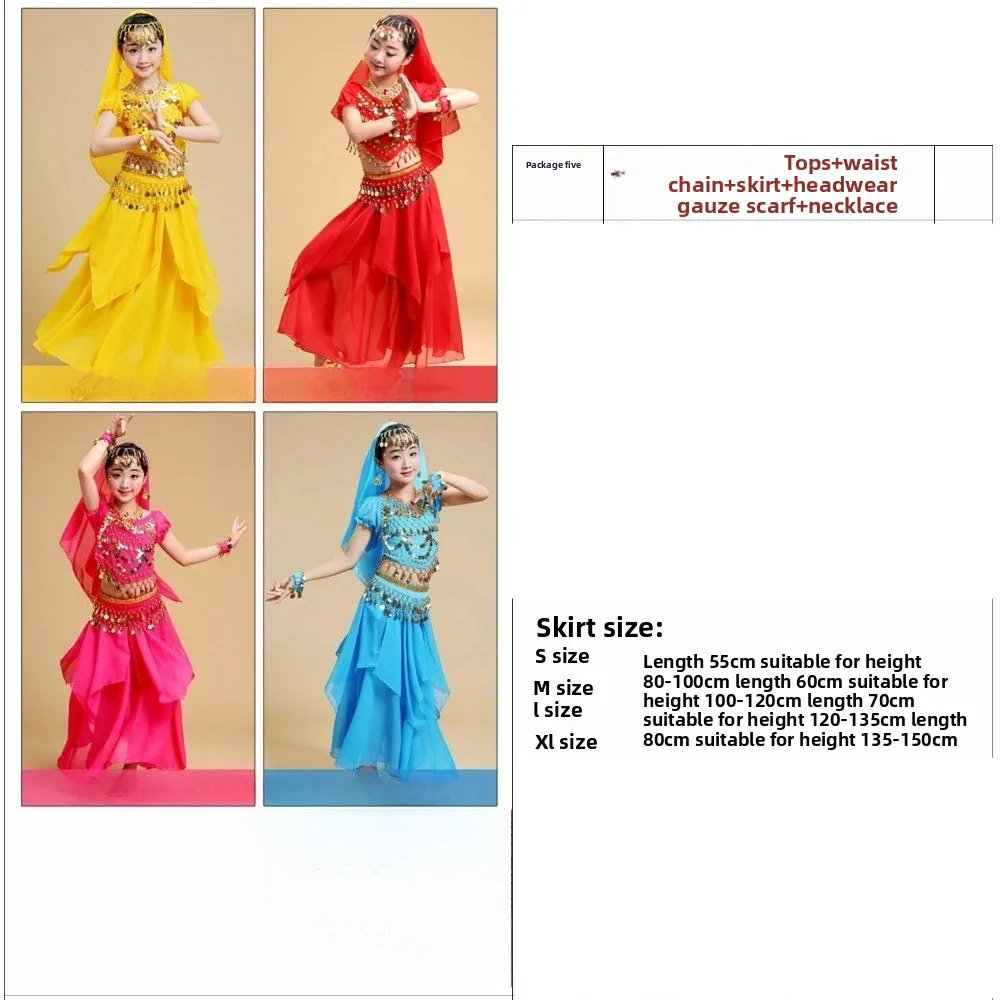 Set di danza popolare del ventre indiano per ragazze - Costume da spettacolo con gonna rotante ricamata