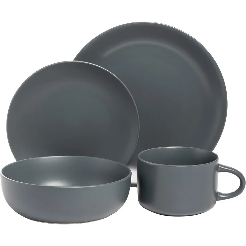 Matte Coupe Dinnerware Set, 16 pc, Charcoal Gray