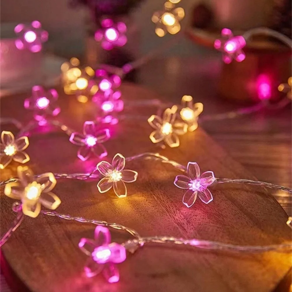 

1PC 10/20/30LED Cherry Blossom LED String Lights, Flower Fairy Lights for Spring Garden Bedroom Party Indoor Outdoor Decor