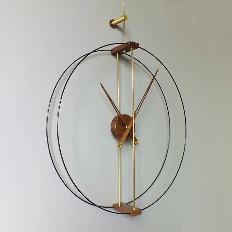 Nordic Creative Spanish Wall Clock Solid Wood Large Pointer Living Room Silent Wall Clock Double Circle Luxury Modern Home Decor