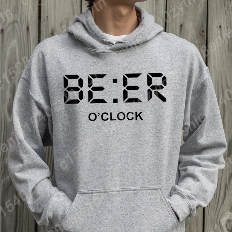 Cool Beer O'clock Print Hooded Hoodie Fashion Men Casual Autumn Winter Hooded Pullover Loose Solid Color Hoodies Men Sweatshirts