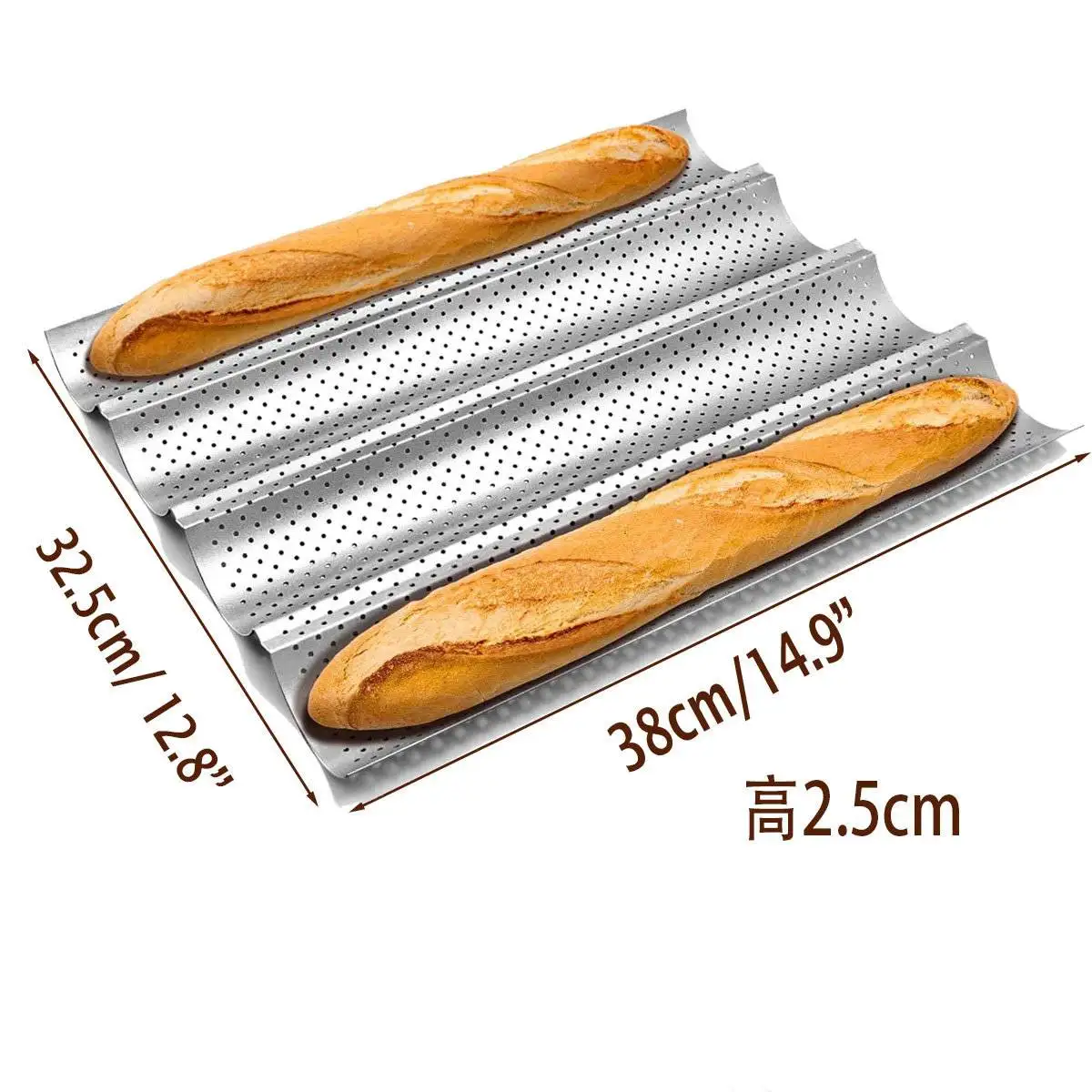 Baguettepan, bakvorm voor Frans brood, bakgerei met gegroefde golven, voor 2/3/4 broden, broodbakvorm, baguettebakplaat, bakgereedschap