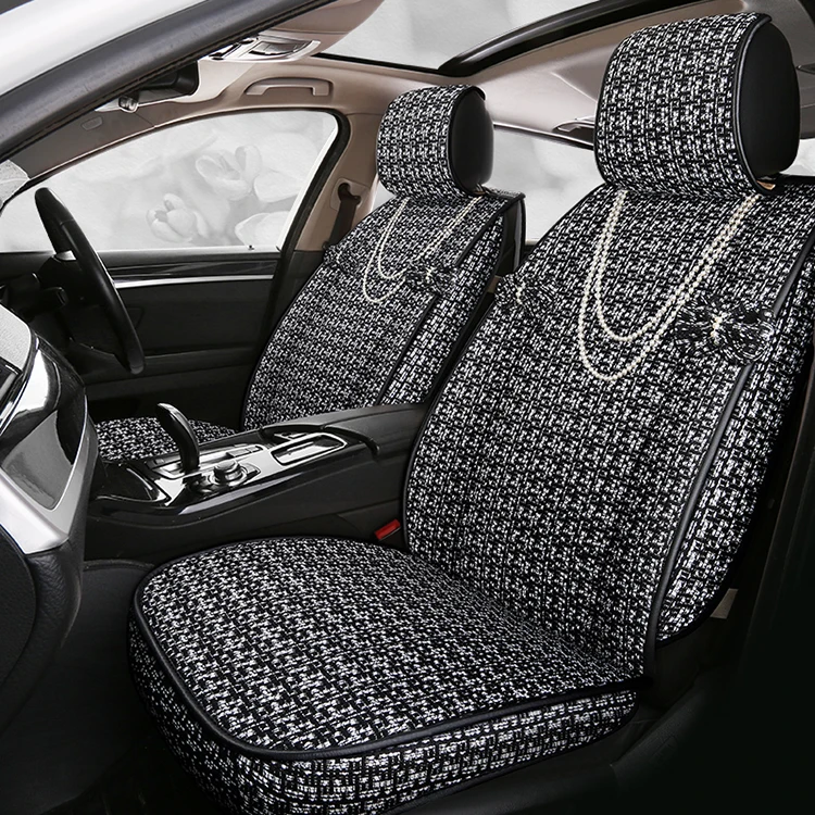 Bow Pearl Seat Cushion Cotton And Linen Car Seat Cushion Black And White Car Seat Covers