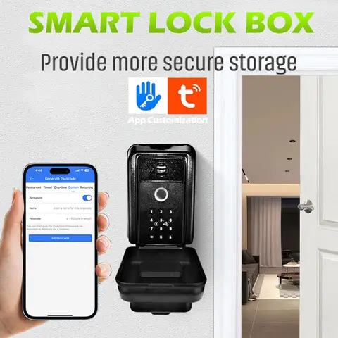 Tuya/TTlock Smart Key Lock Box Fingerprint Wall Mounted Aluminum Alloy Key Safe Box Waterproof With Code Key Storage Lock Box