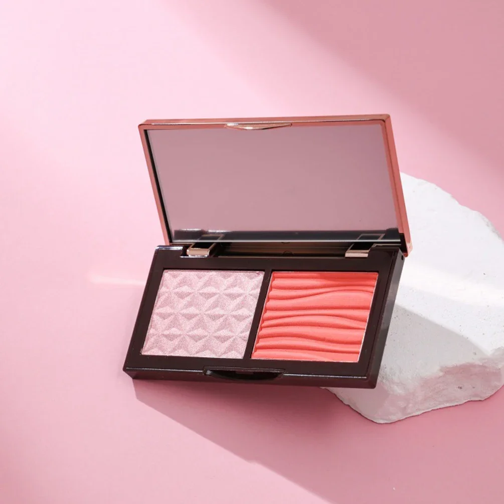 Private Label 2-Color Highlighter Powder Cake Custom Logo 3D Brighten Contour Blusher Pressed Powder Multi-use Makeup Wholesale