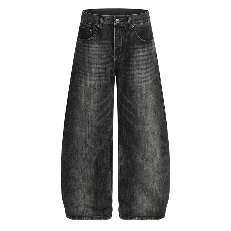 

Simple Men's Denim Trousers Washing Solid Color All-match Distress Jeans Cleanfit Wide Leg Loose Male Pants Spring Autumn