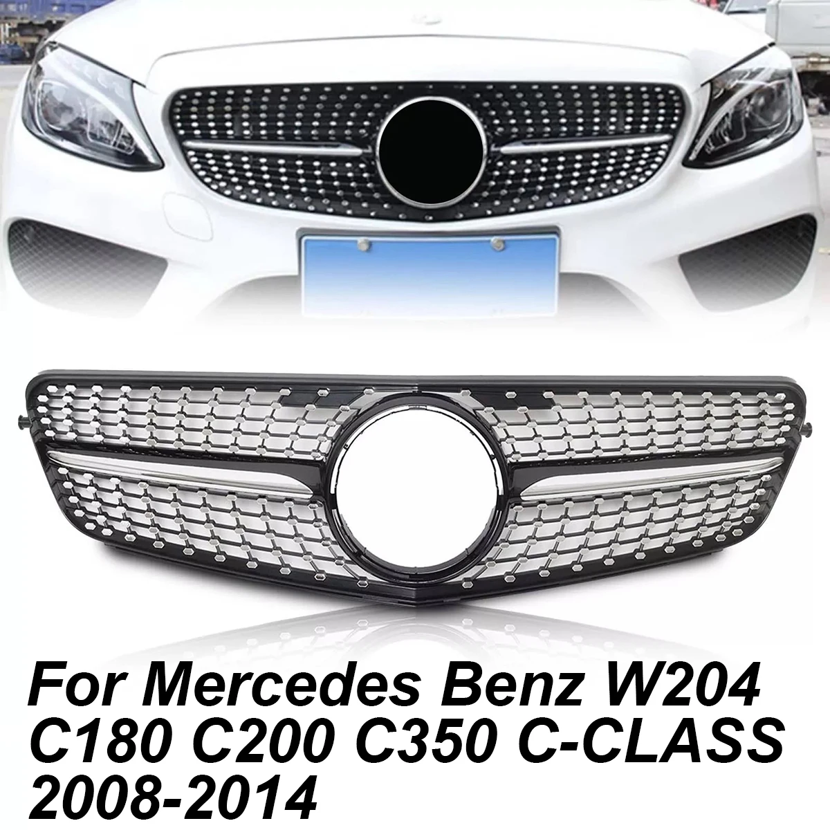 

Front Bumper Grille Hood Grill For Mercedes Benz C W204 C43 2007-2014 C180 C200 C250 C300 Diamond Tuning Bumper Racing Grills