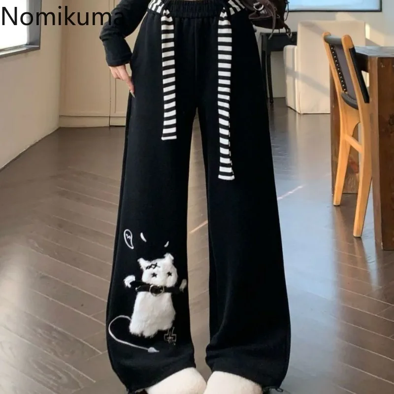 2025 New Bottoms Japanese Sweatpants Fashion Sweet Wide Leg Pants for Women Pantalon Femme Casual Cute Cat Embroidery Trousers 2 2025 New Bottoms Japanese Sweatpants Fashion Sweet Wide Leg Pants for Women Pantalon Femme Casual Cute Cat Embroidery Trousers 2