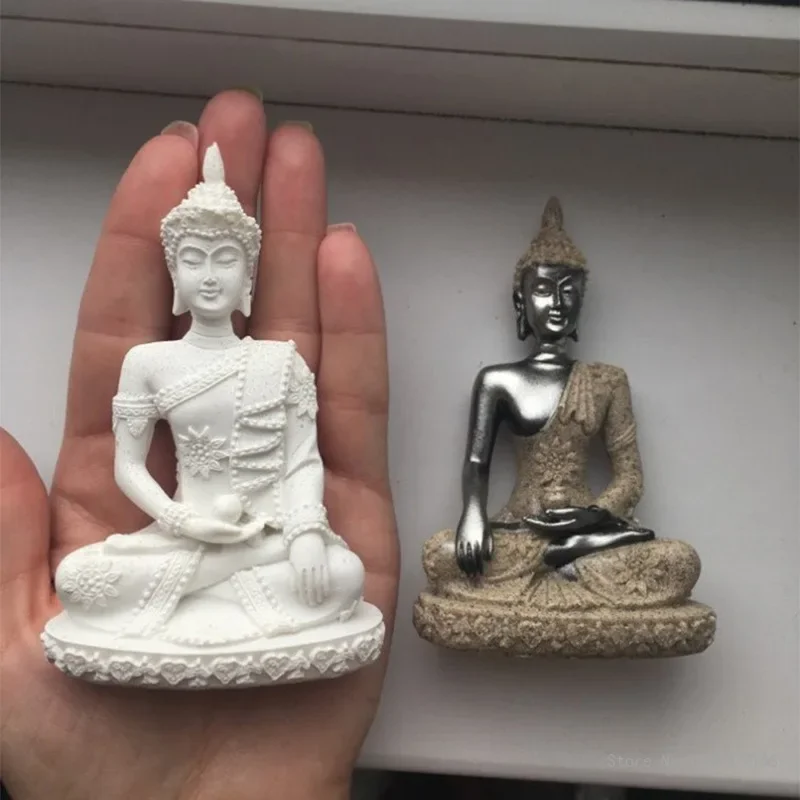 Creative Southeast Asian Mini Zen Meaning Buddha Statue Sculpture Decor, Home Living Room Buddhist Hall Decoration Resin, 1Pc