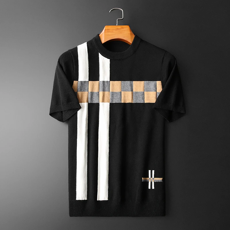 

Мужской шерстяной вязаный свитер с круглым вырезом и вышивкой, модный, приталенный, для зимы, базовый, трендовый