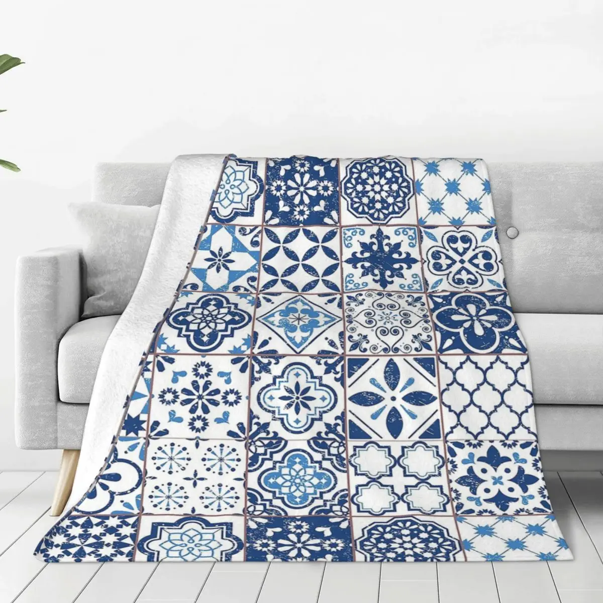 Portuguese Azulejos Blankets Flannel Portable Sofa Throw Blankets For Couch Bedding Office Throws Bedspread Quilt