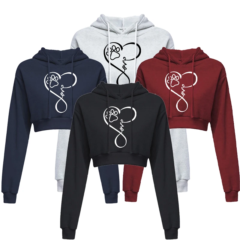 Ladies Hoodie Plain Hooded Sweatshirt Pullover Short Crop Top