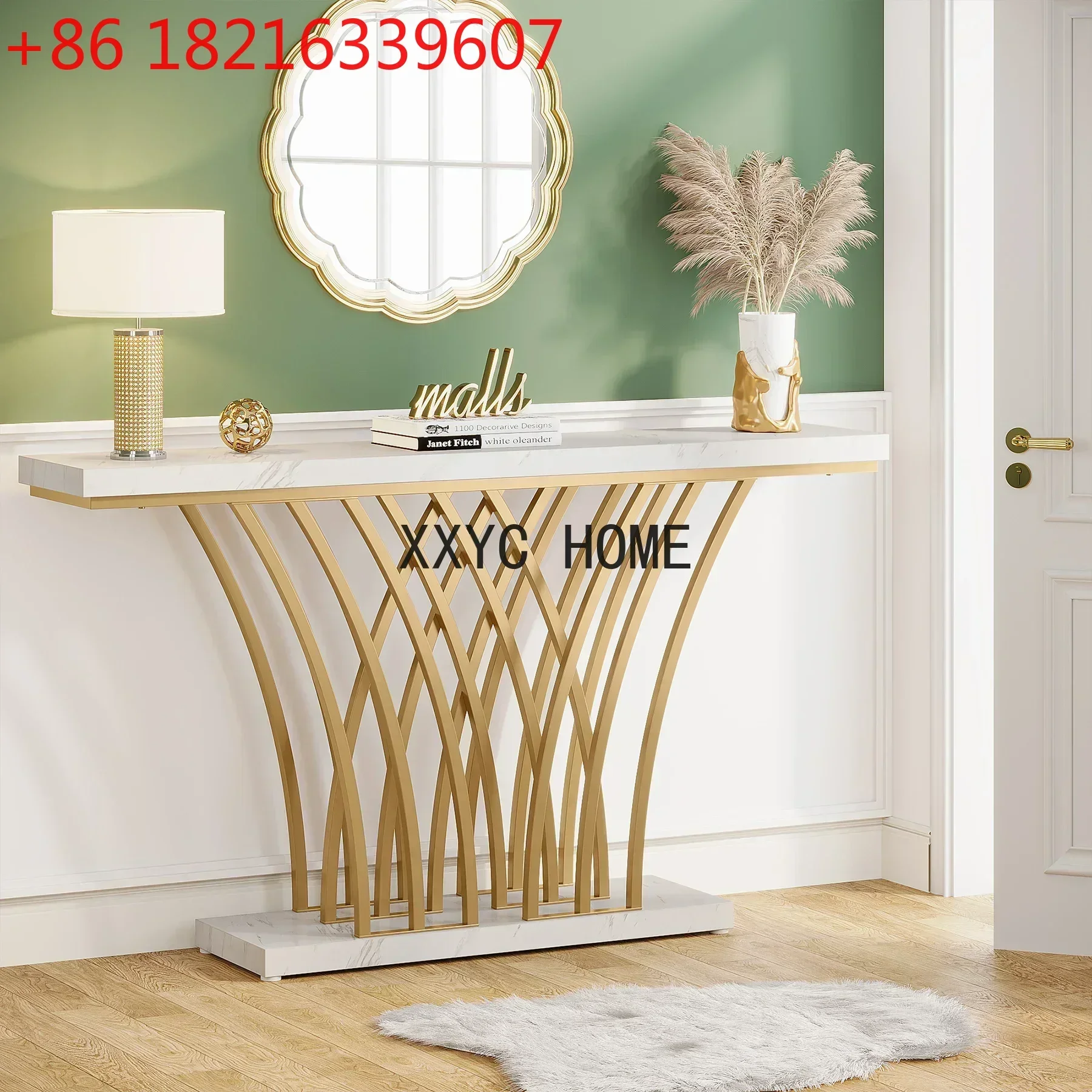 Tribesigns 59 inch Gold Console Table, Modern Entryway Table with Grid-Shaped Metal Base for Entrance, Hallway, Entryway