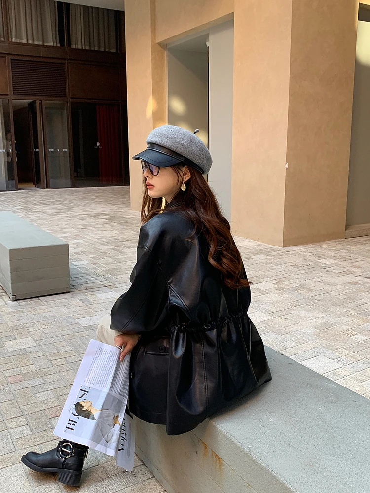 DANCC Dstring Vita High-Design Sense Leather Jaet Moto da donna Neutro Sle Cool PU Leather Jaet