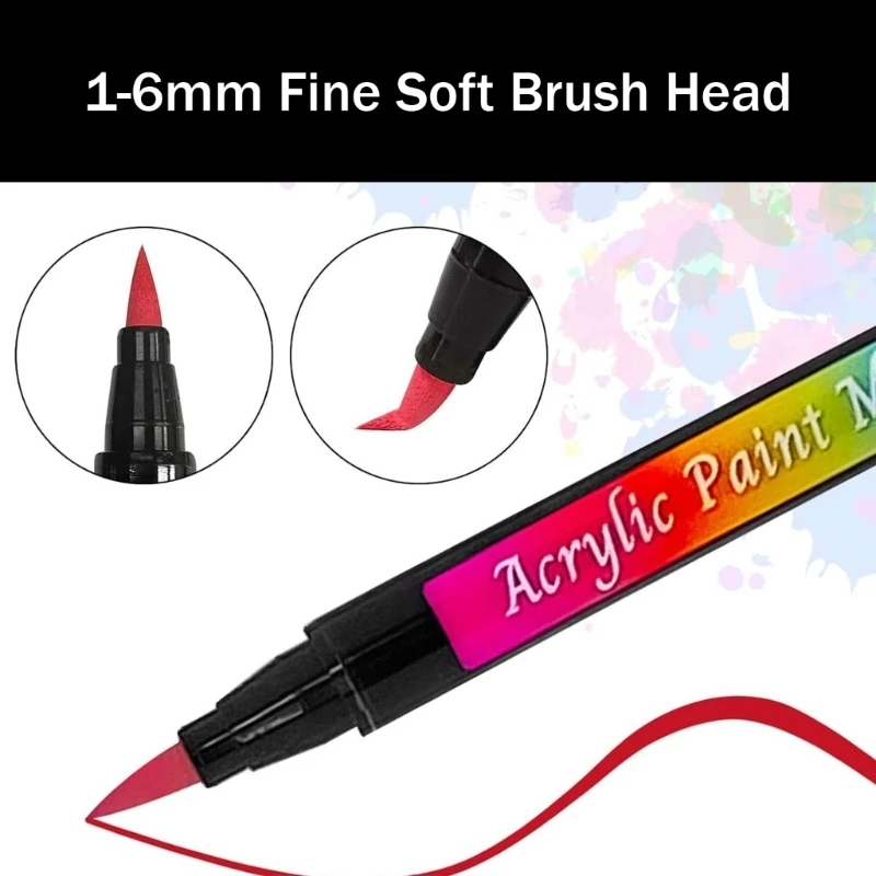 E06B 30 Color Acrylic Marker Brush Quick Drying for Painting on Paper Stone Glass Rock Canvas Fabric DIY Craft