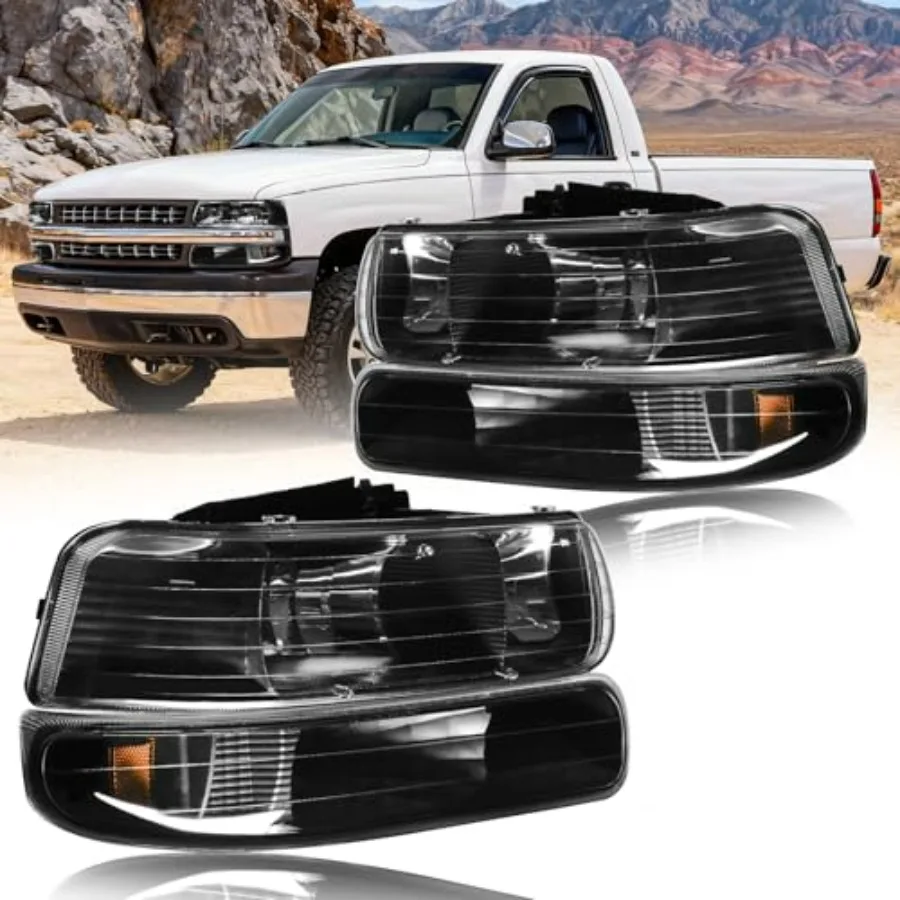 

Headlight Assembly Compatible with 1999-2002 Chevy Silverado 1500 2500/2001-2002 Silverado 1500HD 2500HD 3500HD Black Housing A