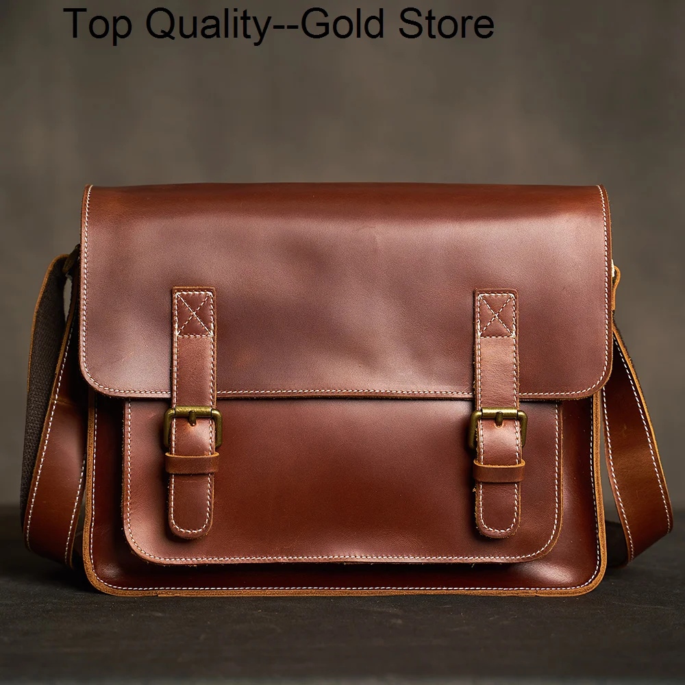 

Vintage Men Shoulder Bag Genuine Leather Crossbody Casual College Style Messenger 12.9 Inch Laptop s