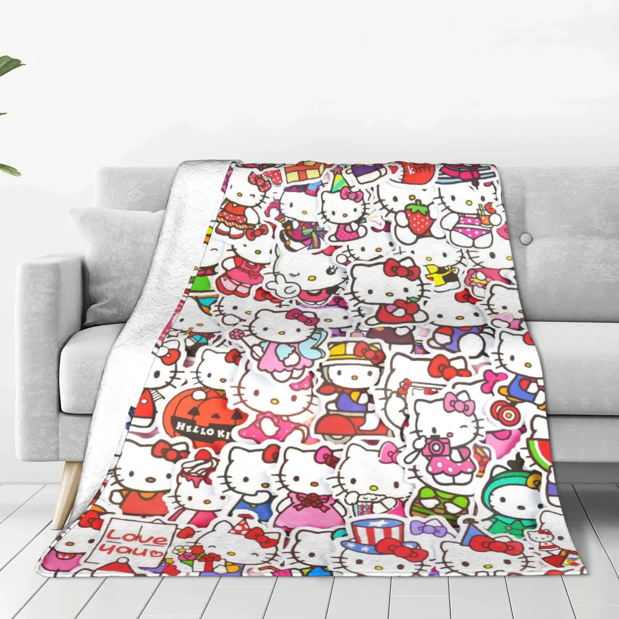 Hello Kitty Graphic Throw Blanket Warm Winter Bedspread for Kids Home Decor Quality Photo Collection Blanket