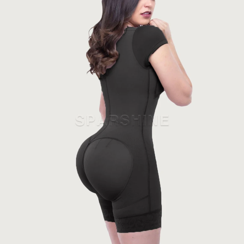 Adjustable Hook Eye Front Closure Fajas Colombianas Short Sleeve Women Shapewear With Bra