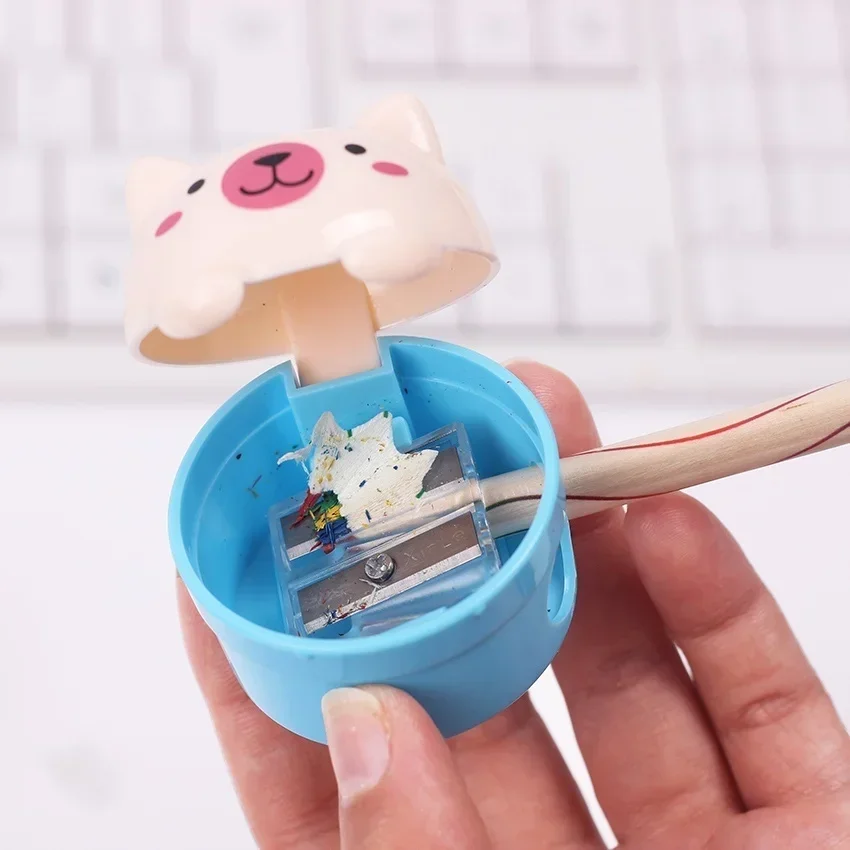 1PC Stationery Double Holes Pencil Sharpener Cartoon Cat and Bear Plastic   for Kids Student School Color Set