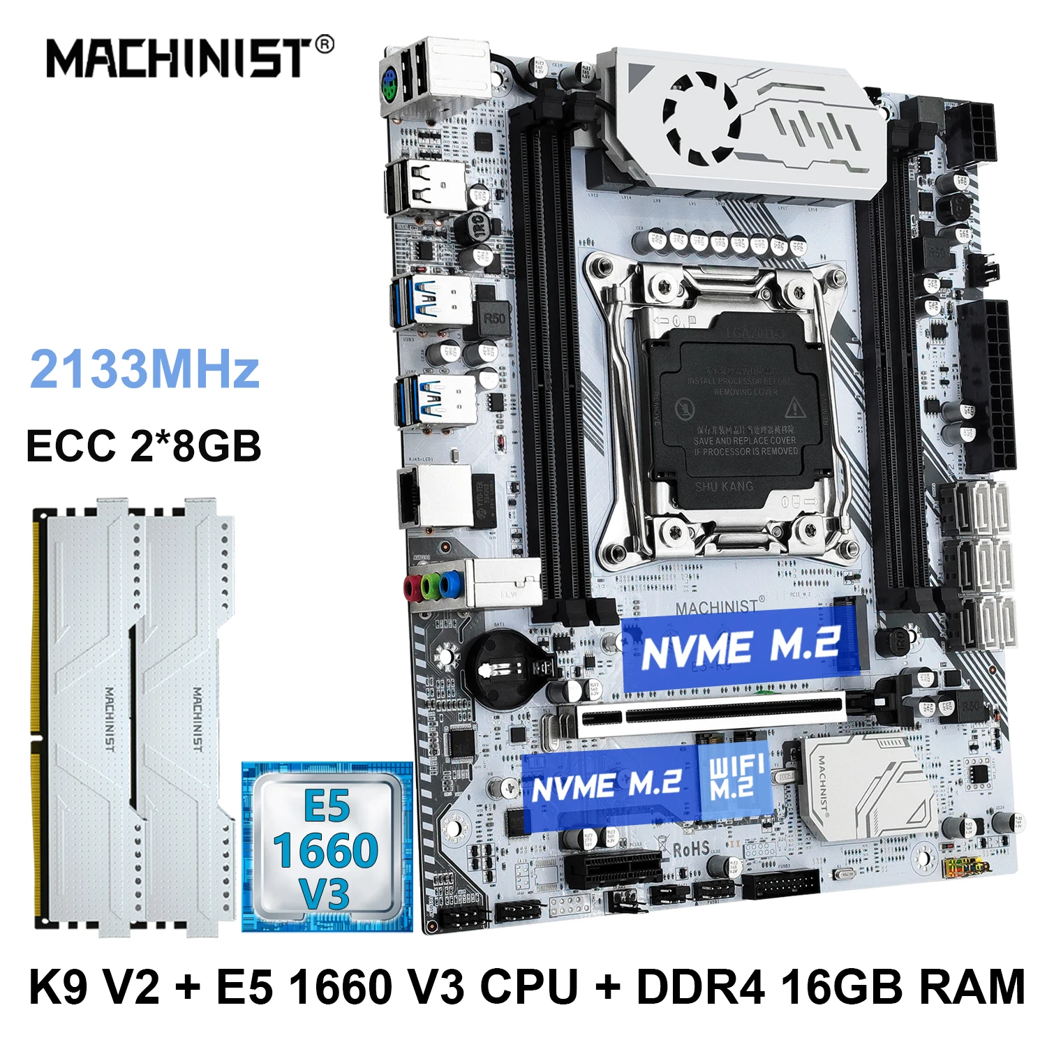 

MACHINIS X99 комплект материнской платы LGA 2011-3, ЦП Xeon E5 1660 V3, процессор DDR4, ОЗУ 8 Гб * 2, память M-ATX M.2, NVME, SSD, usb3.0, k9