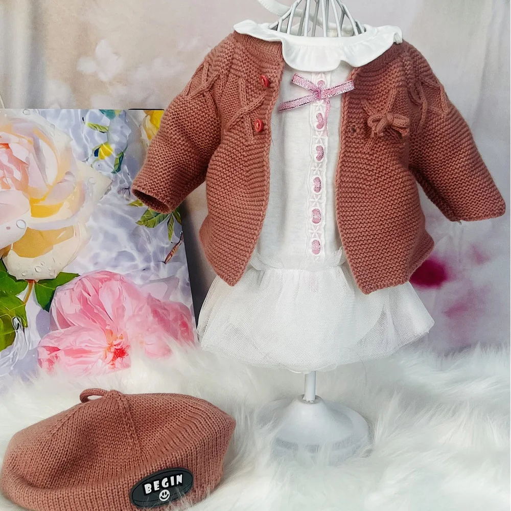 Clothes for Silicone Baby 55 cm / 22 inch Doll  Clothing Set Bebes Reborn menina Girl Doll Outfit Toy Gift Sweater 3 piece set