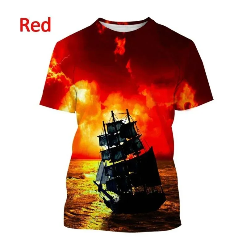 3D Printed Pirate Ship Harajuku Quick Dry Breathable Sport Men Plus Size Hip Hop Street Crewneck T-shirt Man Cotton