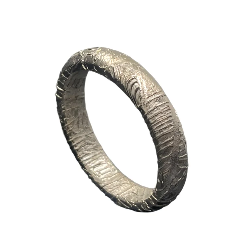 Muonionalusta Meteorite Statement Ring Nickel Plated Natural Iron Meteorite Narrow Band Outer Space Rock Jewelry Ring K69