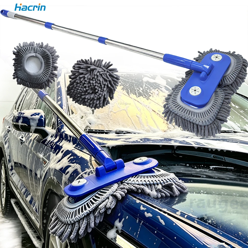 Cepillo de Doble Cabeza para Lavado de Autos, Cepillo de Limpieza de Autos con Mango Largo, Mopa de Pelo Suave para Limpieza de Pisos y Ventanas, Accesorios para Lavado de Autos