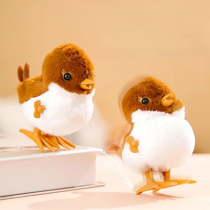 Cute Sparrows Wind Up Jumping Toy Animal Walking Plush Clockwork Spring Bird Toy Guide Baby Crawling Toy Lifelike Kids