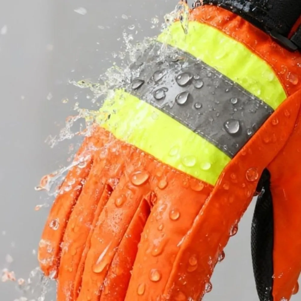 Reflective Sanitation Worker Gloves Waterproof Wear-resistant Work Protective Gloves Orange Cold Proof Five-Finger Gloves