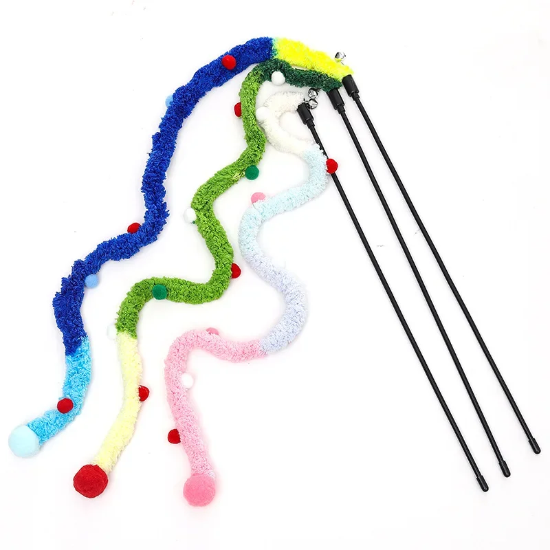 Funny Cat Stick Furry Feather With Bell Octopus Plush Pet Cat Toys Kitten Rod Wand Cat Interactive Playing Toy Pet Accessories