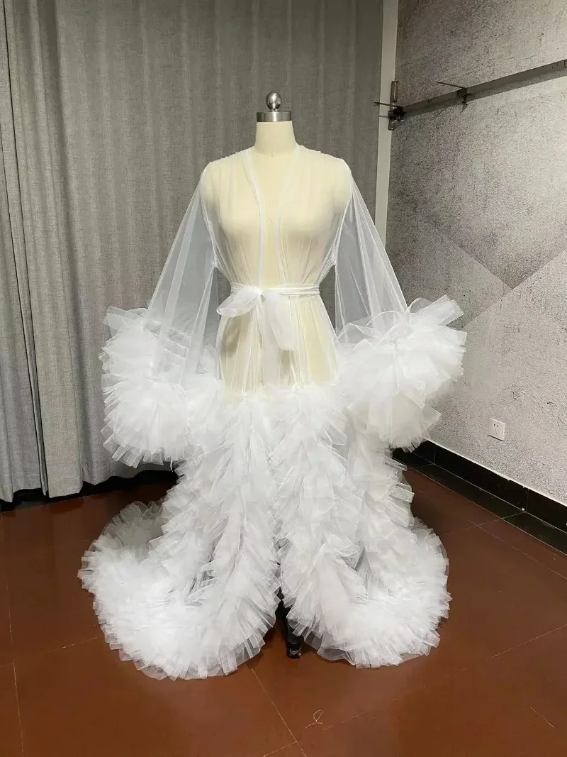 Robe Longue en Tulle pour Femme, Tenue de Grossesse Bouffante, Vêtements de Nuit Personnalisés