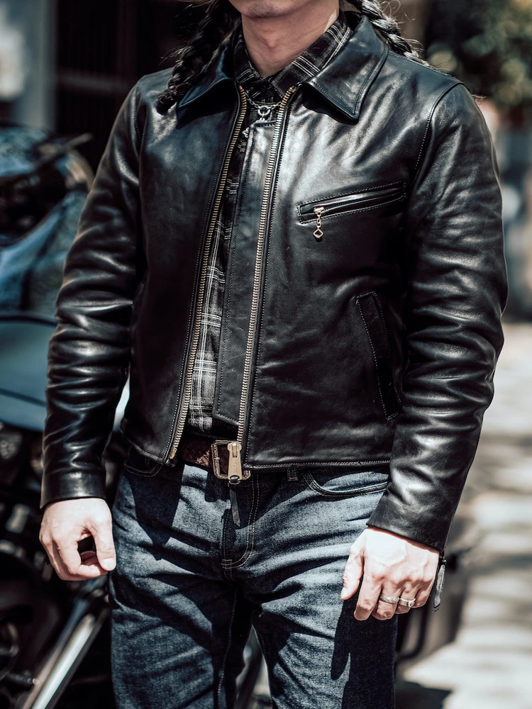 

YR!Free shipping.brand new asian size motor rider oil horsehide jacket.Men slim genuine leather coat.luxury 1930 cloth