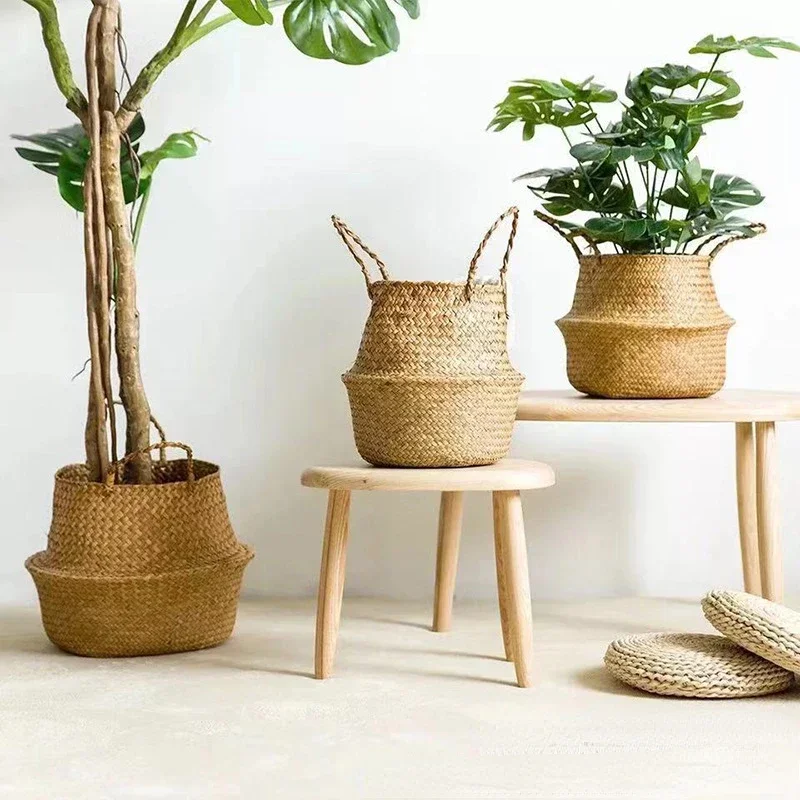 Grass Woven Flower Pots, Plant Baskets, Woven Seaweed and Cattail Storage Baskets, Storage Baskets, Home Potted Flower Sets