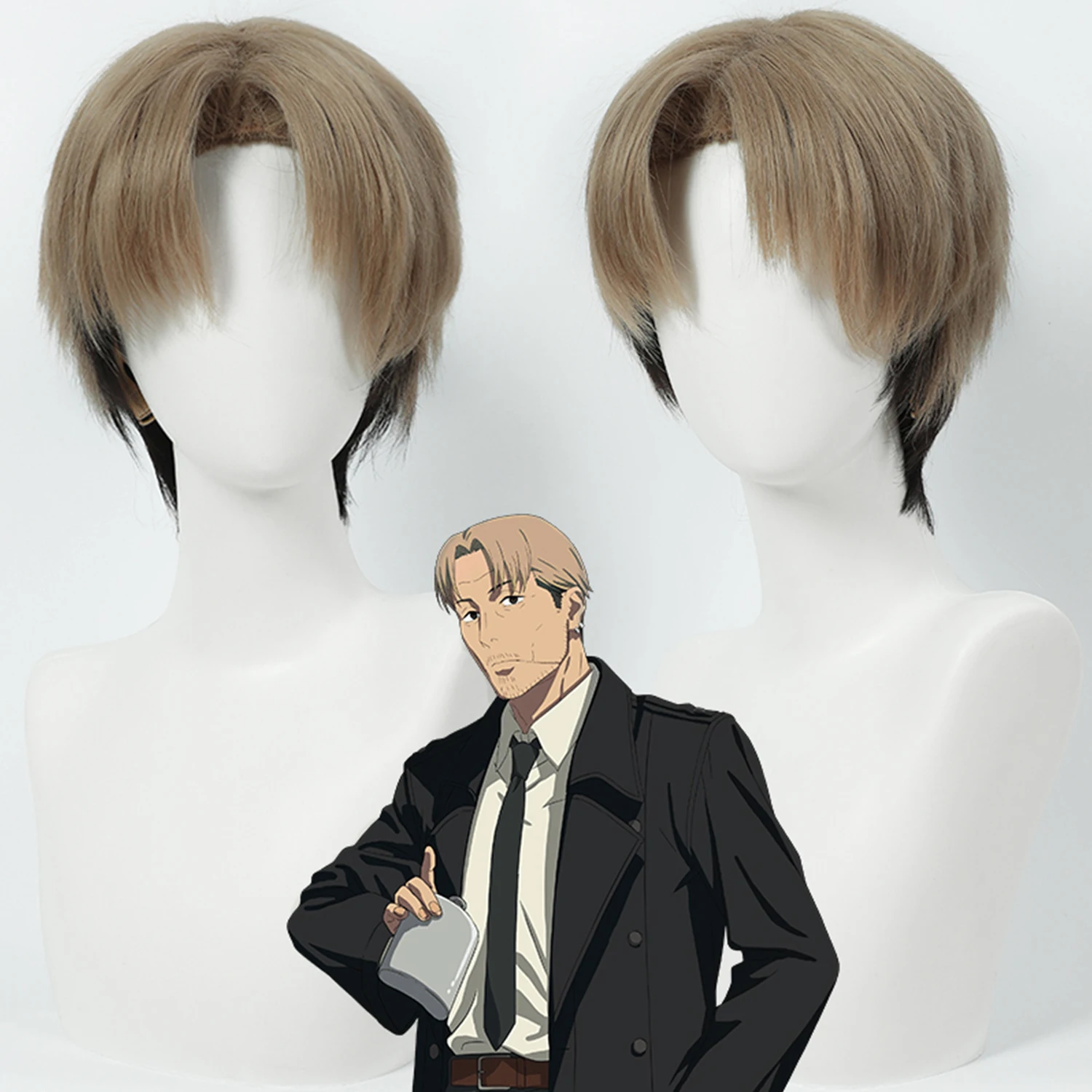 Cosplay-Perücke, Chainsaw Man Anime-Perücke, Kishibe, kurze männliche Anime-Cosplay-Perücke, schwarz, für Rollenspiele, synthetische Perücke mit Perückenkappe
