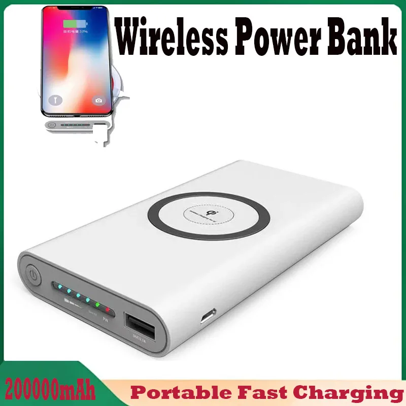 New 200000mAh Power Bank Two-way Wireless Fast Charging Power Bank Portable Charger Type-C External Battery for IPhone Samsung