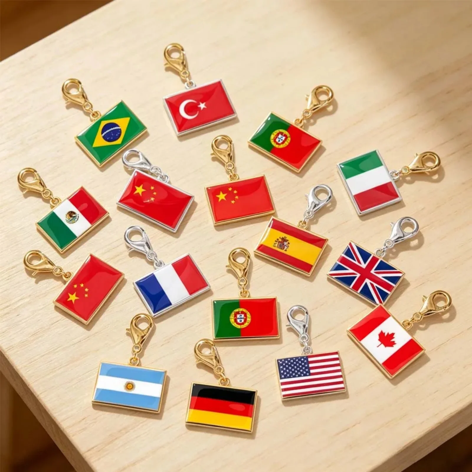 Flag Lobster Buckle Steel Pendant Stainless Steel Fashion French German National Flag Pendant DIY Bracelet Keychain Gift