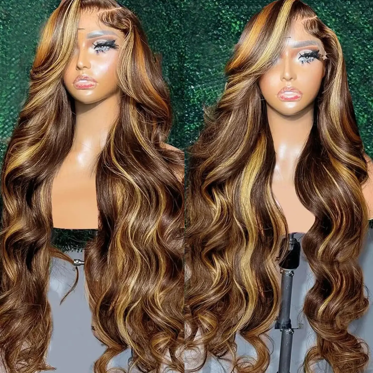 Peruca de cabelo humano reta preplucked para mulheres, renda frontal, colorida, brasileira, destaque ombre, densidade de 180%, 13*4