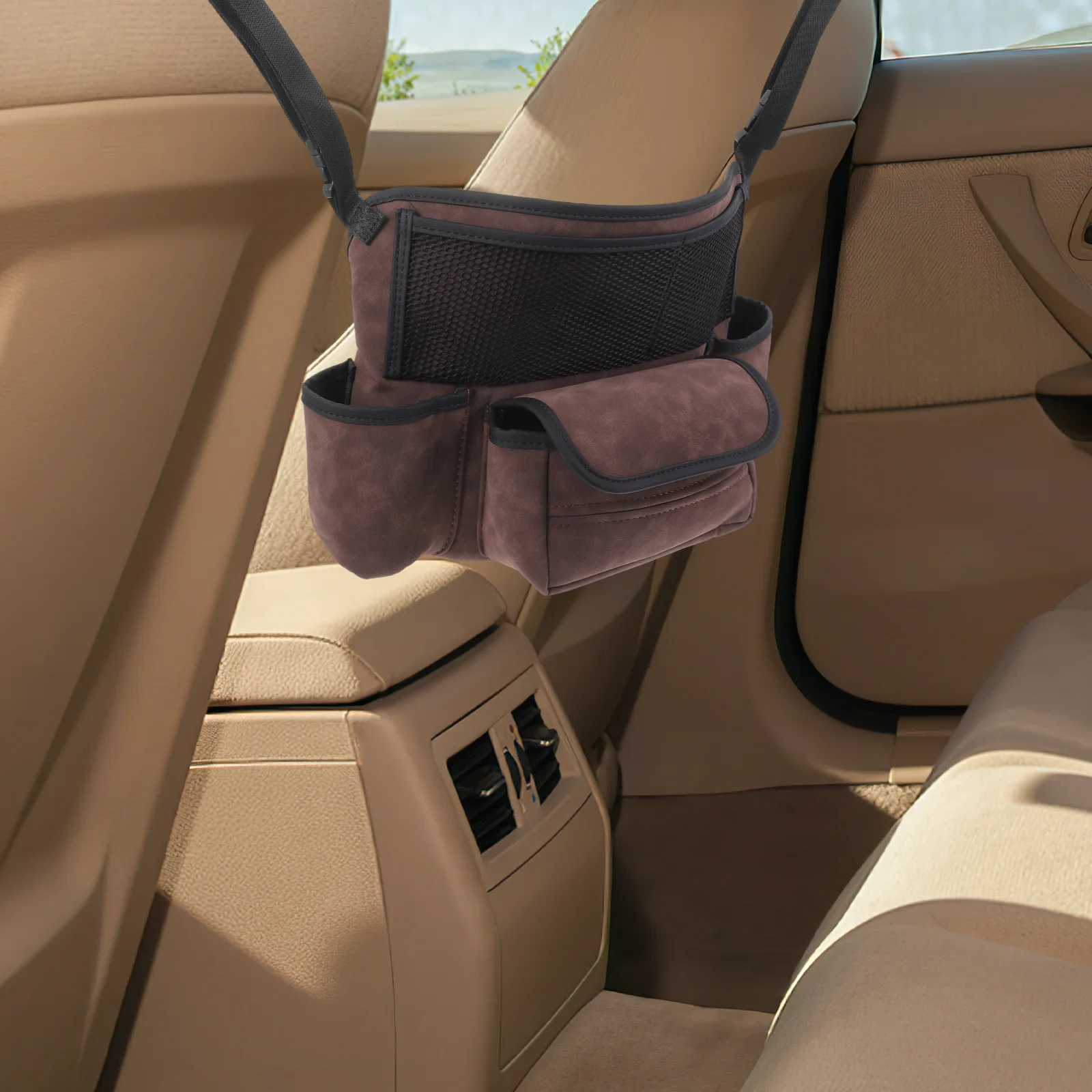 حقيبة تنظيم شبكية لتخزين السيارة، جيوب متعددة من البولي يوريثان، تصميم أنيق، سهل التركيب بين المقاعد، تحافظ على مرتبة السيارة #3