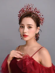 Sparkling Red Crystal Bridal Crown Wedding Hair Accessories  Headdress Party Jewelry Bride Headpiece Tiara Bridal Headwear