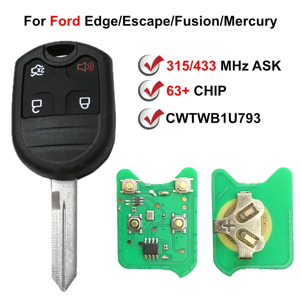 4 Buttons CWTWB1U793 315MHz 4D63 Chip Remote Car Key Fob For Ford Edge/Escape/Explorer/Fusion/Mustang/Taurus 2005 - 2011