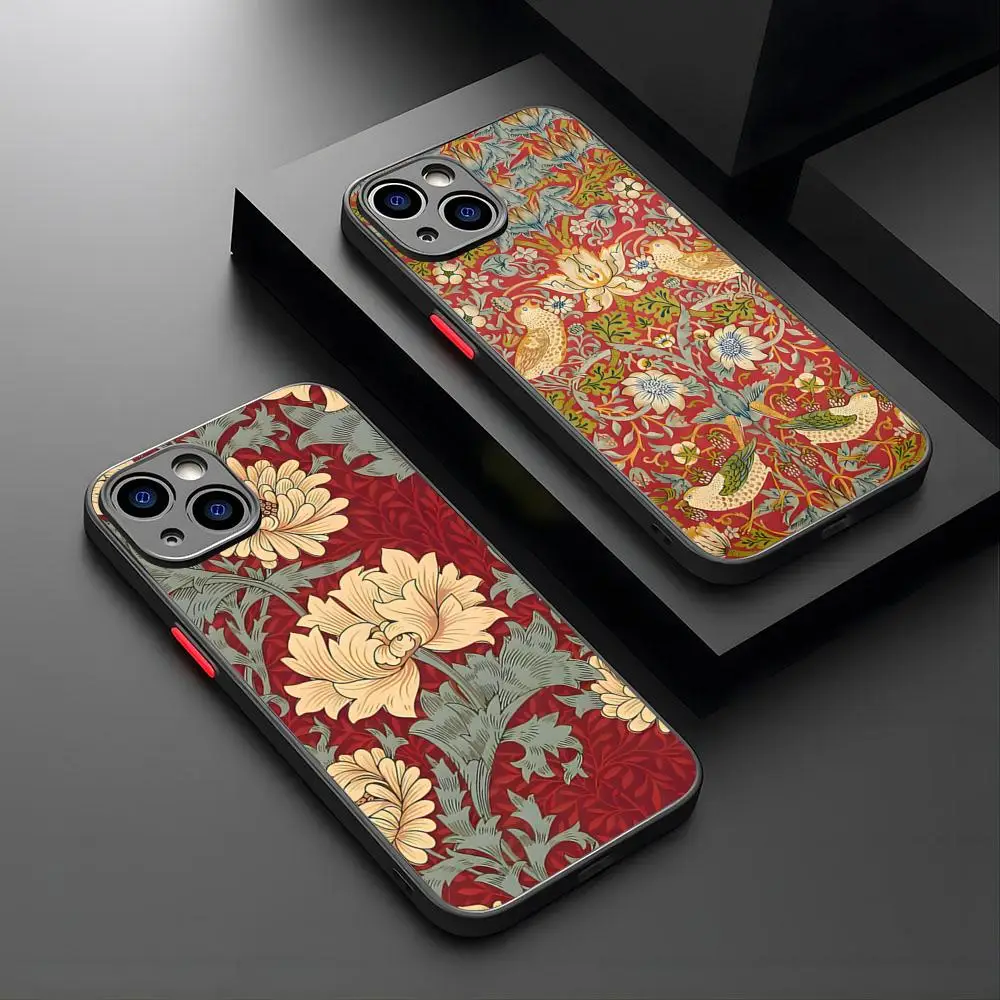 ويليام موريس الفراولة اللص تصميم جراب هاتف آيفون 16 15 14 12 13 11 شراء Pro Max XR XS Mini X 7 8 Plus غطاء غير لامع