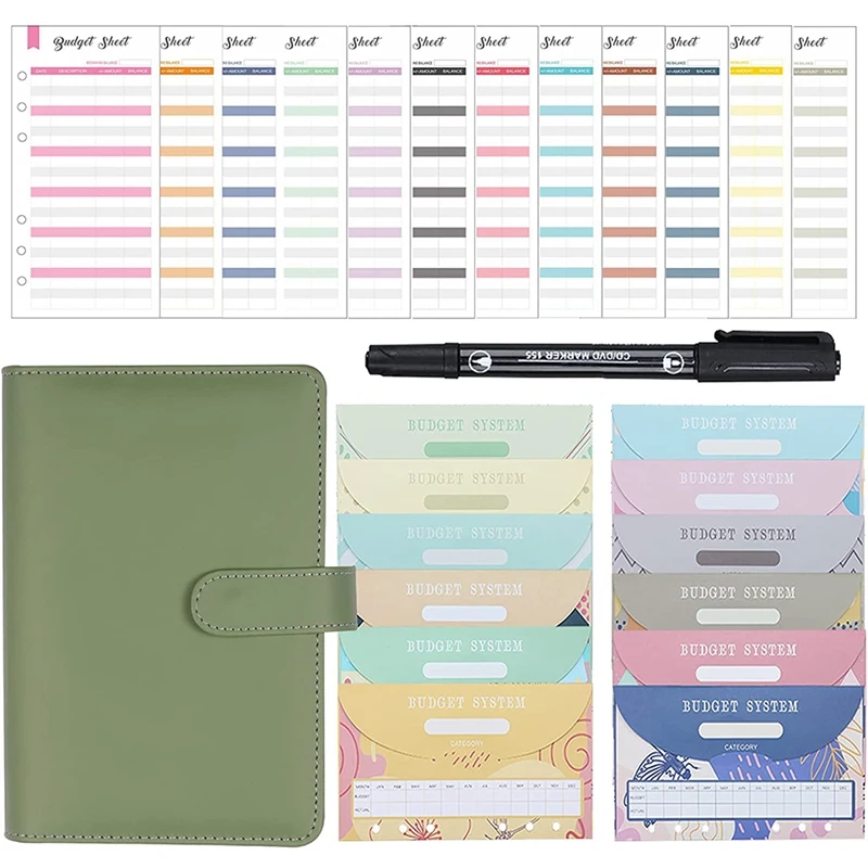 Budget Binder, A6 Money Organizer Binder For Cash Saving With Expense Sheets And Marker Pen, Notebook Binder Cover