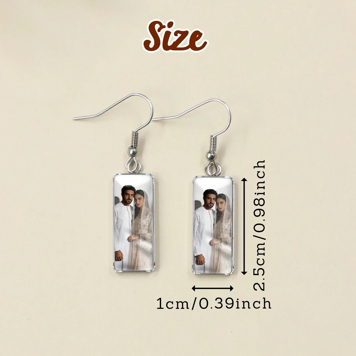 Custom Photo Drop Earrings, Personalized Picture Dangle Jewelry For Women, Customized Rectangular Crystal Ear Accessory As