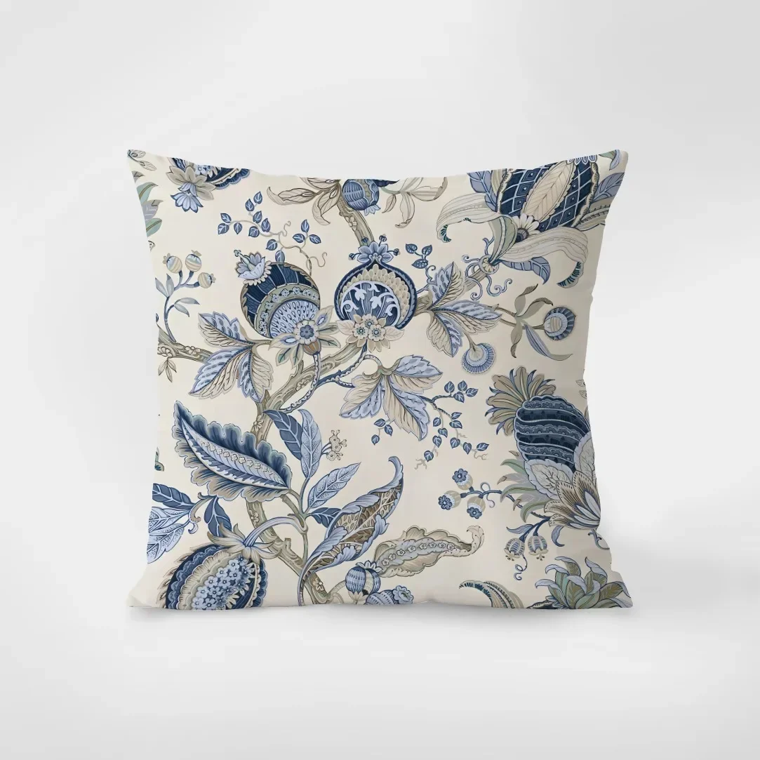 Blue Vintage Floral Pillowcase Dormitory Decoration Office Living Room Sofa Home Pillowcase40x40cm 50x50 45x45