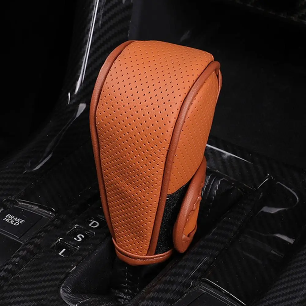 Leather Car Shift Handle Cover Non-Slip Wear-resistant Breathable Adjustable Shift Knob Cover Universal Car Interior Accessories