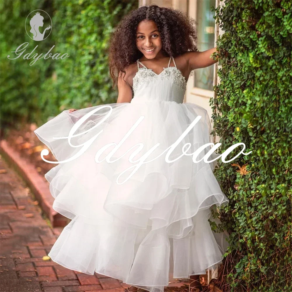 Crystals Spaghetti Strap Pleat Wedding Party Dress For Girl Ankle Length Classic Elegant Formal Christmas Girl Gown New 2024